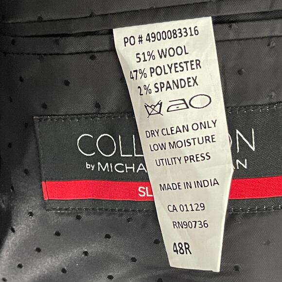 Collection Michael Strahan Stretch Wool Slim Fit Suit Jacket - Black - 48R $260 - Picture 6 of 6
